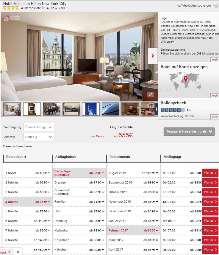Millenium Hilton Schnäppchen Reise nach New York