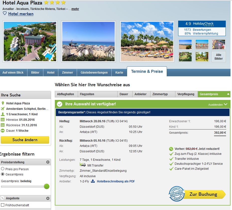 Top Angebot von der TUI Single mit Kind in die Türkei