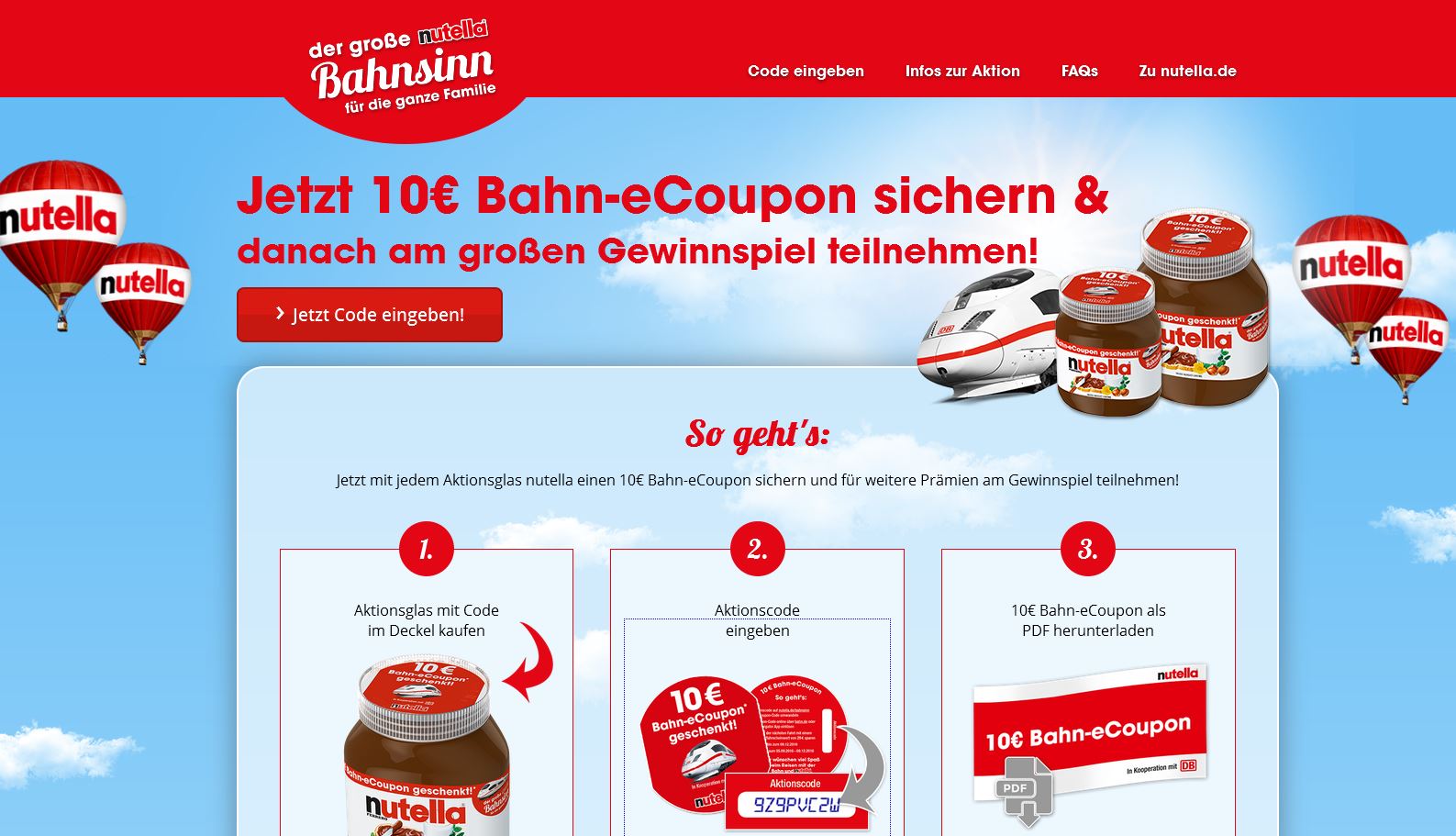 Nutella Bahn Aktion 10 € sparen & mit der DB günstig fahren