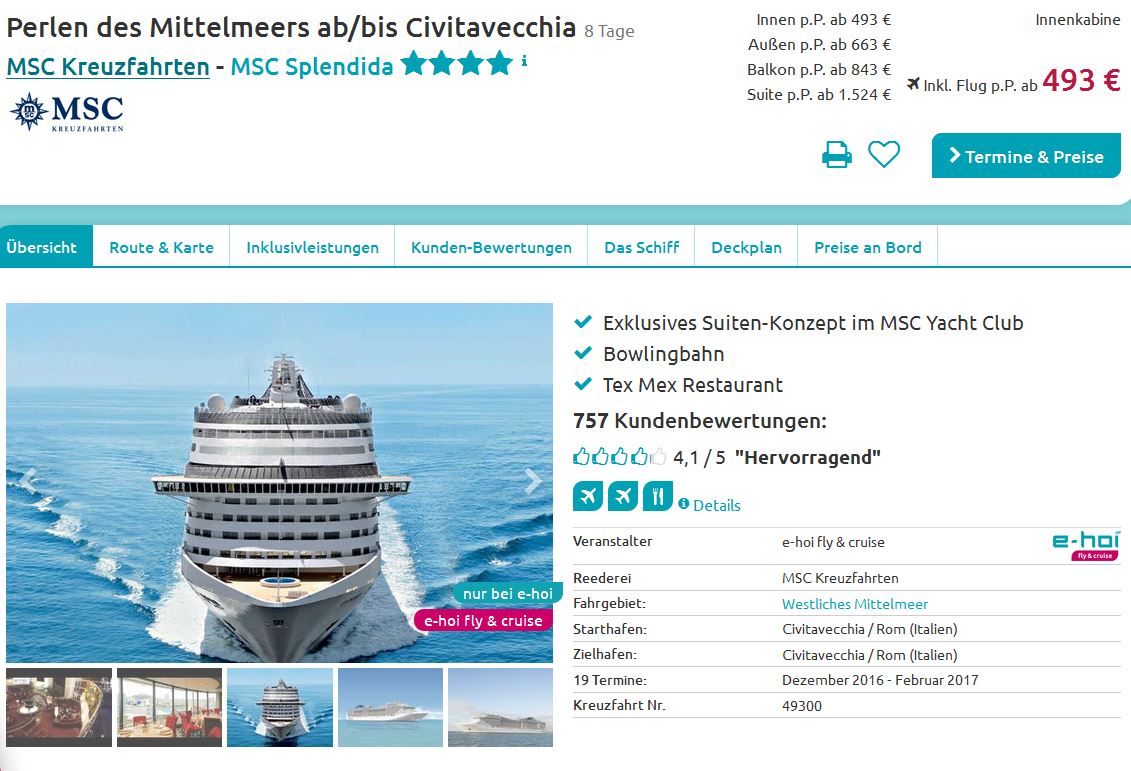 MSC Splendida Kreuzfahrt durch das westliche Mittelmeer