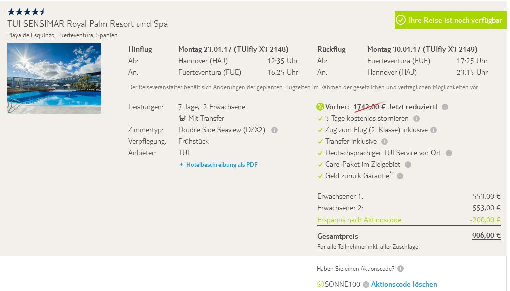 TUI SENSIMAR Royal Palm Resort und Spa