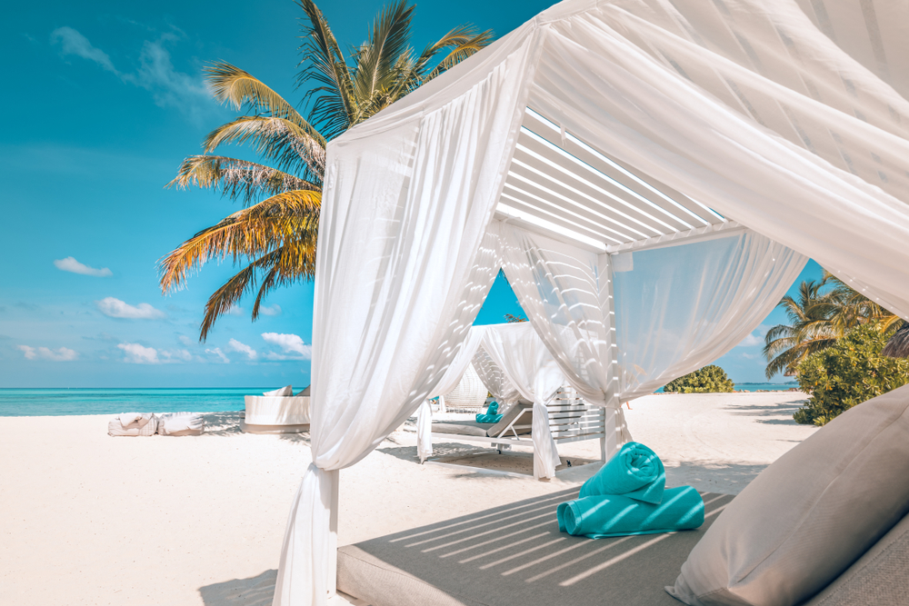 Serenity,Beach,Background,,Luxury,Beach,Canopy,And,Travel,Or,Summer
