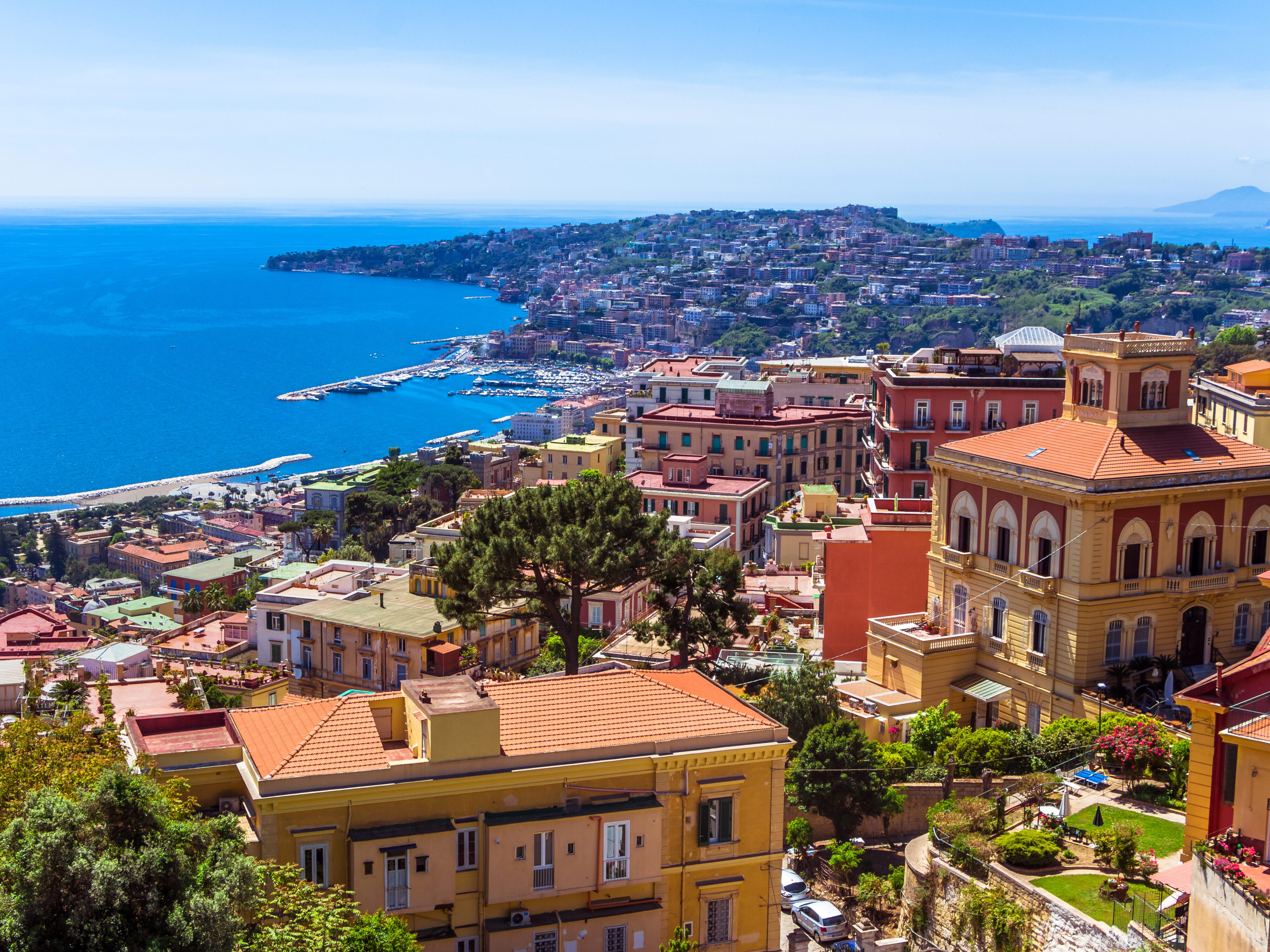 Aerial,View,From,Hilltop,Over,Naples,,Italy.,View,On,Old